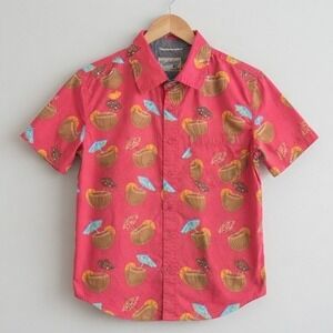 Huntington BC Pink Coconut Cocktail Tropical Cotton Shirt Large Vacay Travel